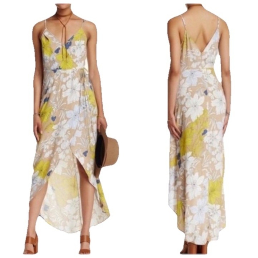 ASTR The Label Floral Hi Low Spaghetti Strap Faux-Wrap Dress Womens Size XS‎